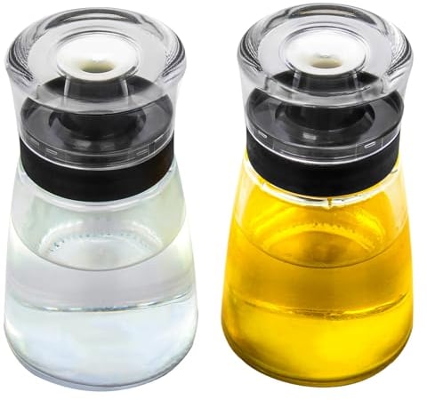 TINMIX Bottiglia dispenser per olio da campeggio, 160 ml, in vetro, per olio d'oliva e aceto, a prova di perdite, ben sigillata, per cucina e picnic, confezione da 2