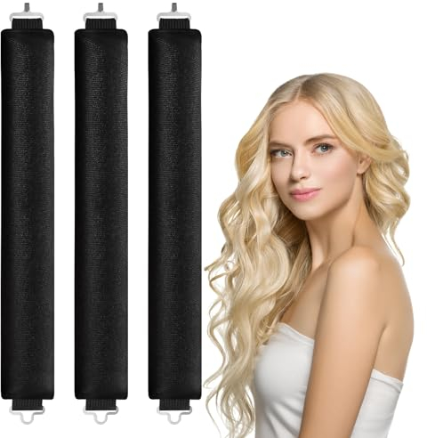 LOPHE 3 Stück Hitzefreie Lockenwickler, Overnight Blowout Locken Ohne Hitze, Hitzefreier Lockenstab für alle Haartypen,DIY Heatless Curls Band Frisurenset Für Langes (Schwarz)