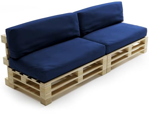 bananair - Palettenkissen Outdoor Wasserdicht & Abnehmbar - Schaumstoffpolsterung, Bequem - Polster Ideal für Europaletten/Palettenmöbel (Set 2 Sitzkissen 120x80 + 2 Rückenkissen 120x40, Blau)