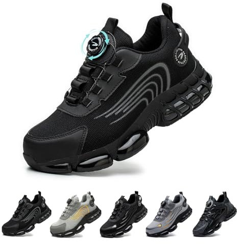 Gugifcto Scarpe Antinfortunistiche Uomo Donna Moda Sneakers Antiscivolo Leggere Traspiranti Rilascio Comode Rapido Scarpe Sicurezza con Punta in Acciaio Black 41 EU