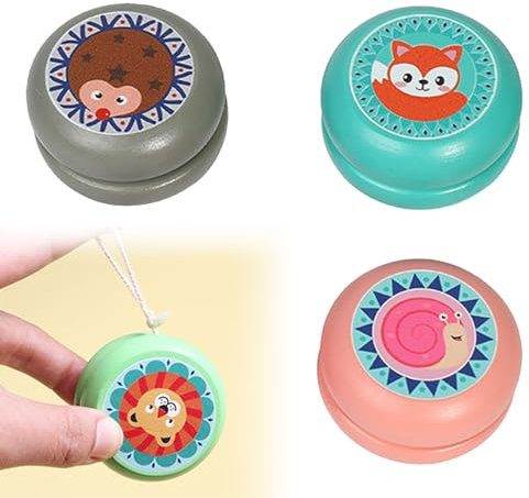 3 Pezzi Yoyos in Legno, Cartoon Animal Yo-Yo, Giocattolo di Yoyo per Bambini, Giocattolo di Yoyo, Yoyos in Legno per Bambini, Professionali Yoyo, Yo-Yo per Regali di Compleanno, Regali di Natale,Festa