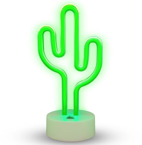 Low Energy Neon Cactus Light with Desk Stand Base - Premium Quality Green Cactus Neon Light with USB Accessibility - Class 1 Neon Cactus Led Desk Lamp