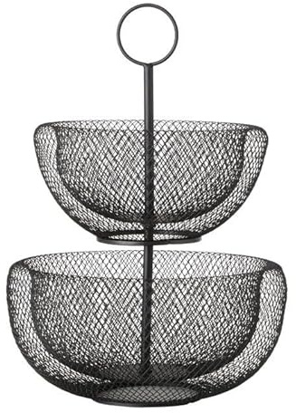 ReWu Etagere Seoul Stahlgeflecht Schwarz Obstschale Aufbewahrung Obstkorb Küche Tischdekoration Dekoration Wohndekoration 2 Etagen Rund Ablageregal 29 x 42 cm