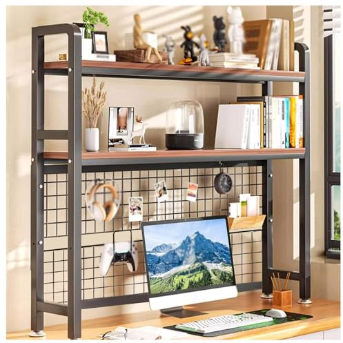 MiaJJooLi Schreibtisch-Bücherregal aus Holz, 2 Etagen, für Büro, 95 cm / 115 cm, Schreibtisch-Bücherregal, Schreibtisch-Organizer, Büro-Aufbewahrungsregal, Ausstellungsregal für Schreibtischstall