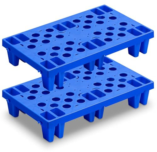 Singhoow 2 pallet impilabili in plastica a prova di umidità, 40 x 30 x 9 cm, blu leggero, con griglia traspirante, per supermercato, ristorante, magazzino, cantina, stoccaggio