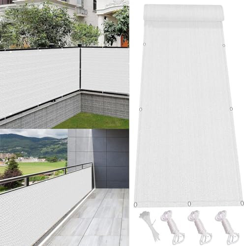 Balkon Sichtschutz 50 x 150 cm Witterungsbeständig Sichtschutz Sichtschutzmatte Balkonbespannung mit Kabelbinder für Gartenzaun Balkonzaun, Weiß