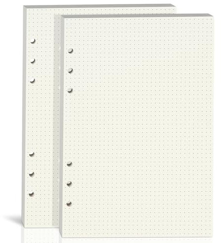 Lot de 2 feuilles de papier quadrillé A5, 100 g/m² d'épaisseur, perforées à 6 trous, recharge de papier A5 à pois pour agenda/classeurs/organiseur, 80 feuilles (160 pages), 21 x 14 cm, beige