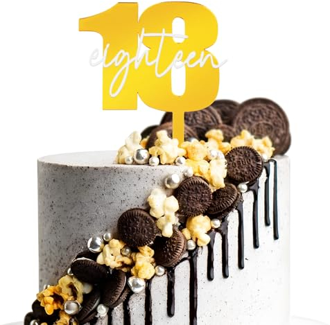 Number 18 Cake Topper Double Layers Design 18th Birthday Cake Topper Gold Acrylic Eighteen 18 Cake Pick Decoration for Birthday Anniversary Party Supplies (18)
