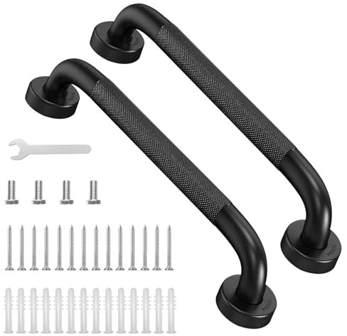 USOR 2 Pack Grab Bar Rail,16 inch Stainless Steel Non-Slip Bathroom Matte Black Grab Rail, Disability Auxiliary Handle, Safety Handle for Kitchen Bedroom Bathtub, Shower, Steps, Indoor/Outdoor