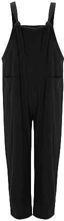 hahuha Women's Casual Loose Jumpsuit Casual Bib Womens Loose Strap Overall Trousers Pants Pants Belt Jumpsuit Women's Jumpsuit Hammer Jumpsuit (Black, XXXXL)