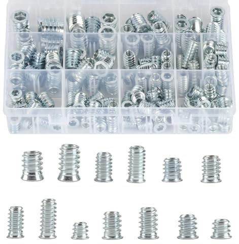 155 Pz Inserti Filettati Dado, M6 M8 M10 Rivetti Filettati, Boccole Filettate per Legno, Bussole Filettate, Dadi per Legno, Dadi Inserto di Fissaggio Viti a Esagono Incassato per Mobili Legno