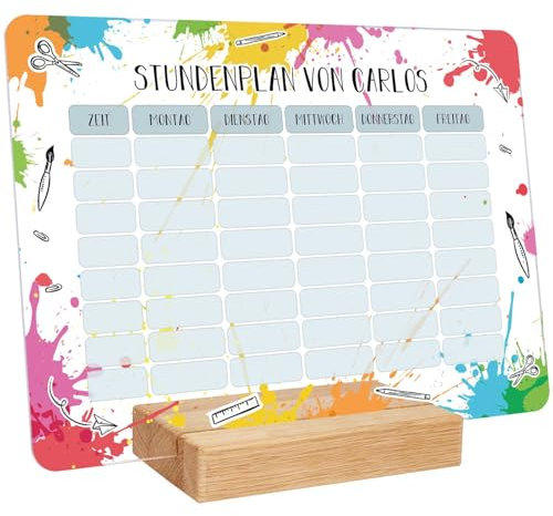 GRAVURZEILE Personalisierter Stundenplan - Color Splash mit Namen - Abwischbarer Wochenplaner für Kinder inkl. Stift - Geschenk für die Schultüte zum Schulanfang Einschulung - Farbe: Color Splash
