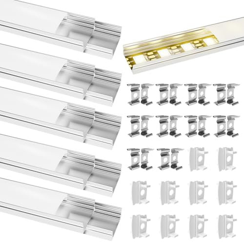 10 PACK LED Profil Aluminium 10x0.4 m, U-Form Aluminiumprofil mit milchiger Abdeckung für LED-Strips, led leiste, Endkappen, und Montageklamme (10x0.4m U-Form)