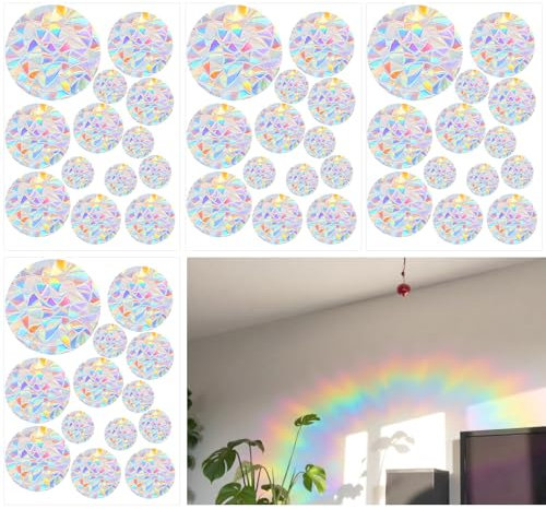 52 Stück Prisma Fensteraufkleber Sonnenfänger Fenster Sticker Runden Suncatcher Sticker Sonnenfänger Vogel Anti Kollisions Fenster Aufkleber Fensterfolie Kreisförmig Fensterbilder Glasscheiben Deko