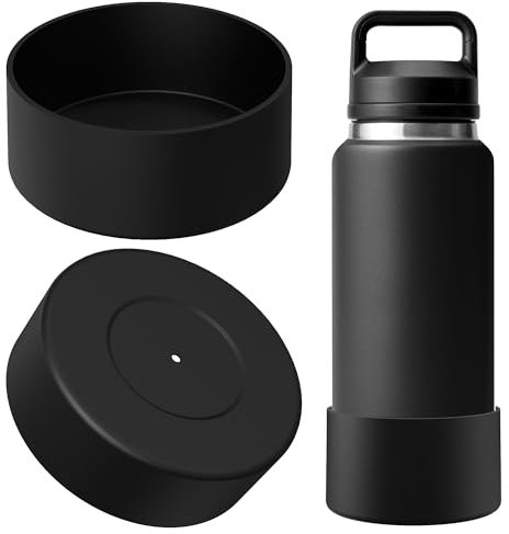 Linkidea Water Bottle Boot Compatible with YETI Rambler Bottle 36oz, Yonder 50oz, Silicone Anti-Slip Water Bottle Bottom Sleeve Cover Protector (Black / 2 Pack)