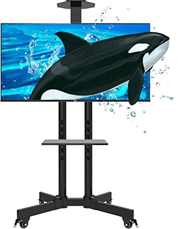 IUokLU TV-Ständer Mobiler TV-Wagen-Bodenständer mit 2-stufigem Tablett – Hohe Halterung für 32 bis 75 Zoll Plasma/LCD/LED mit Rädern schöne Landschaft,