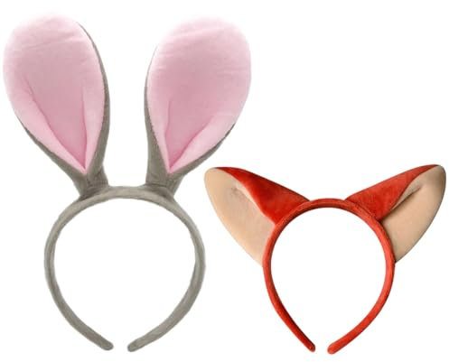 PYEUIFT 2 Pièces Bandeau oreilles de lapin et bandeau oreilles de renard, DéGuisement Enfant, Accessoires Carnaval, Bandeau Oreilles, Mignon Cosplay FêTe PâQues