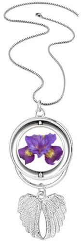 no/no Flower Purple Orchid Pendant Angel Wings Rotating Necklace Jewelry