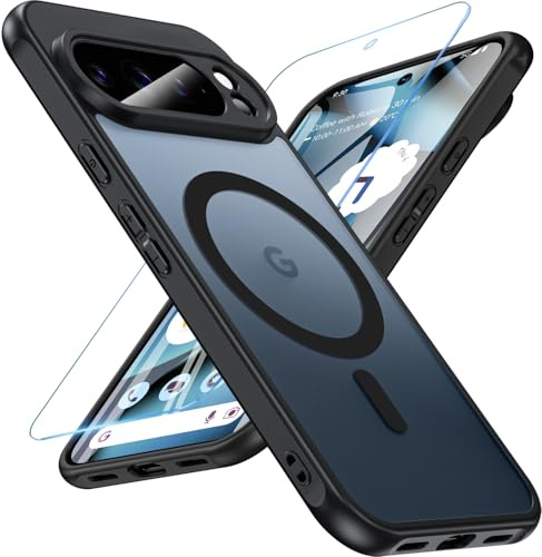 Magnetisch Für Google Pixel 10 Pro XL Hülle mit Panzerglas Glas,Militärschutz Handyhülle für Pixel 10 Pro XL Matt Transluzente Robust Schutzfolie Schutzhülle Case Cover(Schwarz)