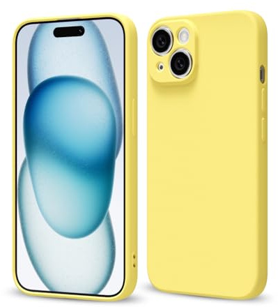 Svaove for iPhone 15 Plus Phone Case Liquid Silicone, Thin Ultra Slim Minimalist Phone Cover, Girly Cute Plain Bright Solid Color Matte Soft Rubber Jelly Gel Plastic TPU Bumper, Yellow