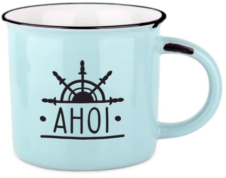 Grafik-Werkstatt Vintage-Becher aus Keramik im Emaille-Look, Ahoi, 400 ml | Mit tiefgeprägtem Schriftzug und Geschenkbox - 39 Designs, spülmaschinen- und mikrowellengeeignet