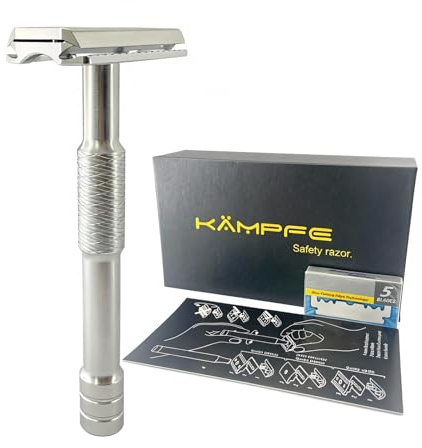 Kampfe Rasierhobel aus CNC-Aluminium, zweischneidiger Rasierhobel – enthält 5 Klingen. Perfekter fester Rasierwinkel mit überlegener Klingensteifigkeit. Milder, wiederverwendbarer Einklingen-Rasierer
