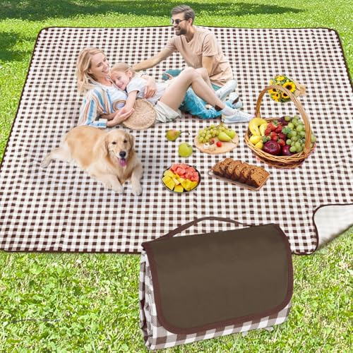 Anyiner Picknickdecke 300x200 cm, Sandfest Stranddecke Wasserdicht Campingdecke, Waschbar Leichtgewicht mit Tragegriff, Ideal für Outdoor, Camping, Strand & Familienpicknick (Braun, 300 x 200 cm)