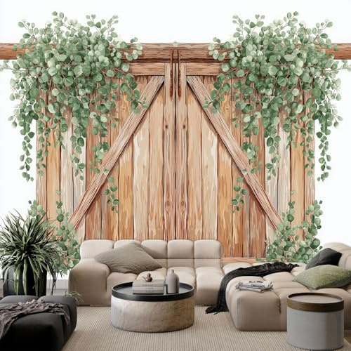 WHUOEUCO Papier Peint Panoramique Portes En Bois Fleurs 300x210 cm Murale Intissé 3D Moderne, Papier Peint Poster Personnalisé Décoration pour Salon Chambre Salle Manger