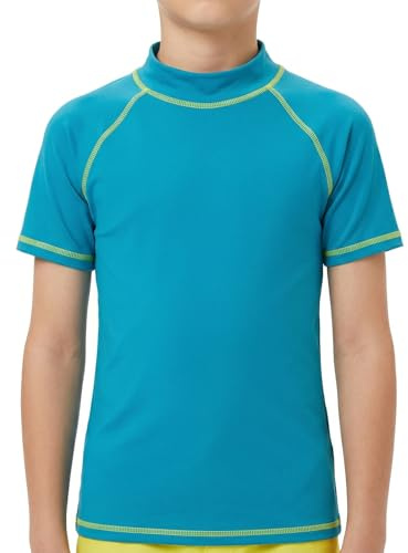 viiotu Boys Rash Guard Short Sleeve Swim Top UPF 50+, Kids Rash Vest Quick Dry Boys Swimming Top Lightweight Stretch Swim Top (UK, Age, 9 Years, 10 Years, Regular, Blue)