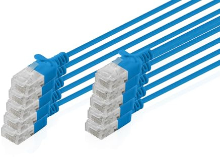 DIGITUS LAN Kabel Cat 6 – 0.3m – 1 Gbit/s – 10 Stück – ungeschirmt U-UTP – Slim AWG 32/7 – PoE+ – LSZH – 250 MHz – RJ45 Netzwerkkabel Patchkabel Ethernetkabel – Blau
