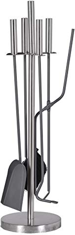 FIREFIX K2400 Kaminbesteck 5-teilig, 180 x 180 x 640 mm (BxTxH), Besteckteile grau lackiert, Ständer und Griffe aus Edelstahl