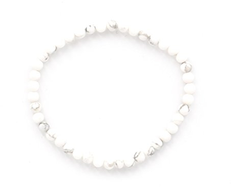 Taddart Minerals – Weiß Graues Armband aus dem natürlichen Edelstein Magnesit mit 4 mm Kugeln auf elastischem Nylonfaden aufgezogen - handgefertigt