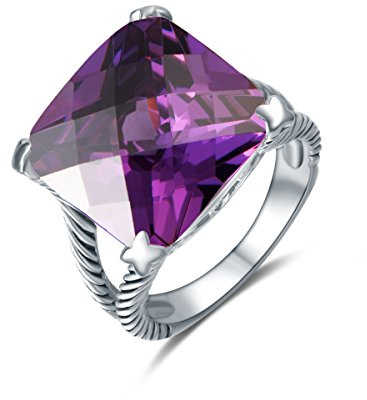 Quiges Anillo Solitario de Plata Esterlina con Piedra de Zirconia Violeta para Mujer