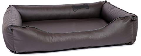 CopcoPet Hundebett Paco Kunstleder Braun 90 x 70 cm – Formstabiles Hundesofa mit weichem Schaumstoff – Abziehbarer, waschbarer Bezug – Pflegeleichtes Hundekissen für mittelgroße Hunde