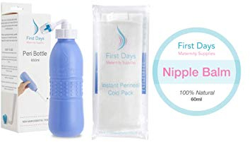 Postpartum Bundle - 6 Perineal Cold Packs - Large 650ml Peri Bottle - 100% Natural Nipple Balm *Save £*