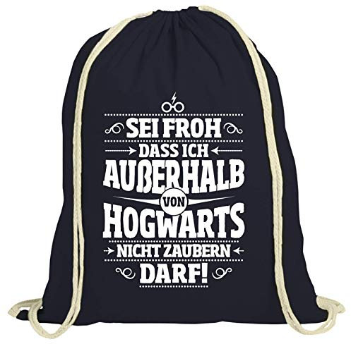 Shirtstreet Fanartikel Fan Kult Film natur Turnbeutel Rucksack Gymsac Außerhalb von Hogwarts, Größe: onesize,dunkelblau natur