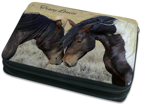 CreaDesign Kinder Federmäppchen mit (Wunsch) Namen, einzigartige Federtasche durch Personalisierung, Schulmäppchen - Motiv Paint Horses