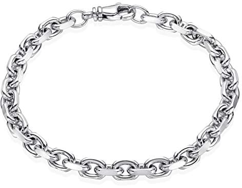 Materia Herren Armband Silber 925 6mm breit - Herrenarmband Ankerkette diamantiert rhodiniert SA-89-20cm