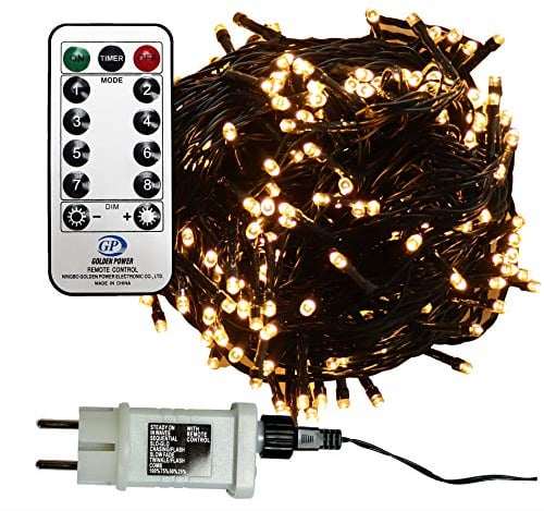 Gartenpirat Lichterkette 480 LED warmweiß 38 m Kabelfarbe dunkelgrün außen innen Weihnachtsbeleuchtung Timer Fernbedienung 8 Programme Dimmen