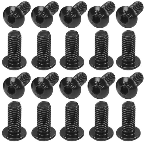 MroMax Lot de 20 vis à tête hexagonale M6 x 12 mm en acier au carbone à tête ronde pour meubles, couleur noire