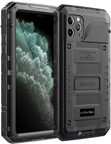 Beeasy iPhone 11 Pro Max Case Black, Waterproof Shockproof Tough Heavy Duty, with Built-in Screen Protector 360 Degree Full Body Military Protective, Drop Proof Metal Cover for Outdoor Sport