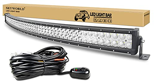 SKYWORLD Gebogen LED Lichtleiste 52 Zoll 300W LED bar Offroad Arbeitsleuchte Zusatzscheinwerfer Spot Flood Combo Scheinwerfer mit Kabelbaum für Trecker KFZ Bagger SUV UTV ATV Boat Truck