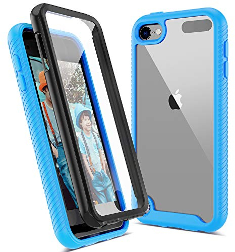 ULAK iPod Touch 7 Hülle, iPod Touch 5/6 Hülle Durchsichtig mit eingebautem Displayschutz Crystal Clear Schutzhülle Transparent Soft TPU Bumper Hard Case Cover für iPod Touch 5/6/7 - Dunkelblau