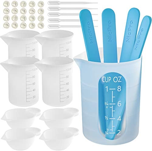 Nicpro 250 ml & 100 ml Tasses en Silicone Pour Resine Epoxy -Melangeur + Bâtonnets + Coupelle de melange Epoxy, pour Moules de moulage en Résine époxy Art Craft