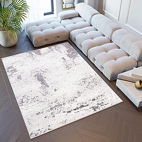 TAPISO Sky Teppich Kurzflor Modern Grau Beige Meliert Verwischt Design Wohnzimmer Schlafzimmer Used Effekt Muster Vintage ÖKOTEX 80 x 150 cm