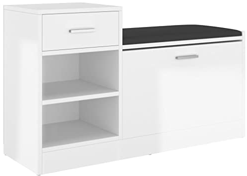 vidaXL Schuhbank Schuhschrank Sitzbank Schuhablage Schuhregal Schuhaufbewahrung Schuhständer Schuhkipper Hochglanz-Weiß 94,5x31x57cm Holzwerkstoff