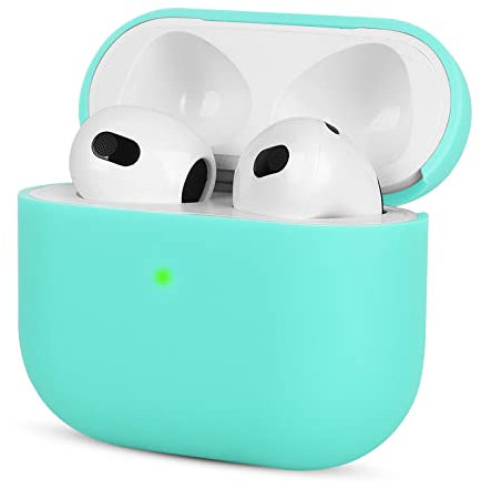 Mocarheri Custodia in Silicone Compatibile con AirPods 3, Ultra Sottile in Premium Silicone per Airpods 3 Custodia Cover Custodia protettiva in silicone antiurto, LED Frontale Visibile, Menta verde
