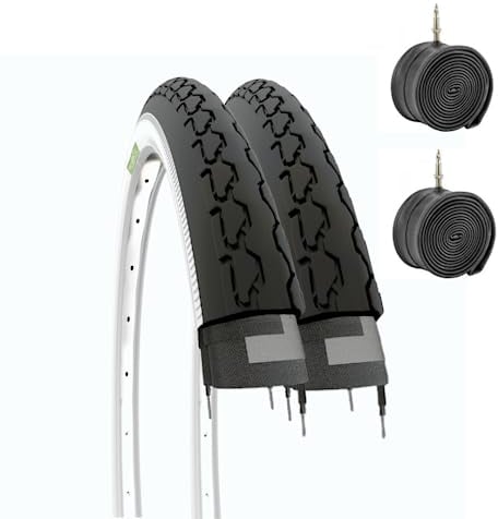 ECOVELO Unisex – Erwachsene Reifen 24 X 1 3/8 (37-540) + Kammern Fahrrad-ABDECKUNGEN, Weiss SCHWARZ, 24 Zoll