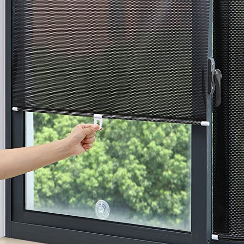 Suction Cup Roller Blind,Sun Protection Blackout Roller Blind,insulation Shading Curtain,Privacy Screen Window Blind,Sun Protection No Drilling Required,for Balcony Grass (68x125cm/27x49in,Black)