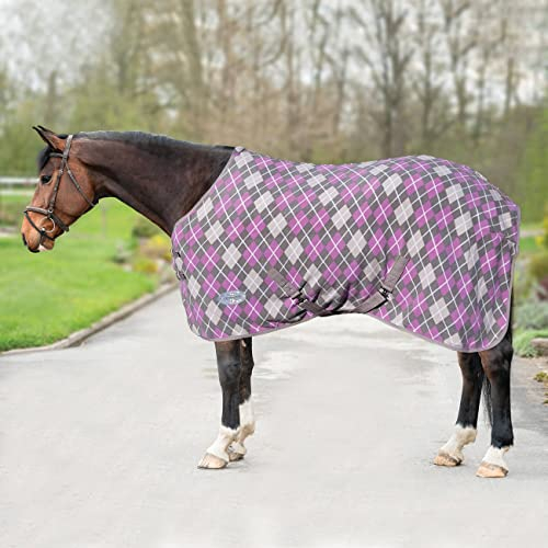 Horsenjoy Fleece-Abschwitzdecke Dalia mit Gurten (145 cm, Grau-Rosa)